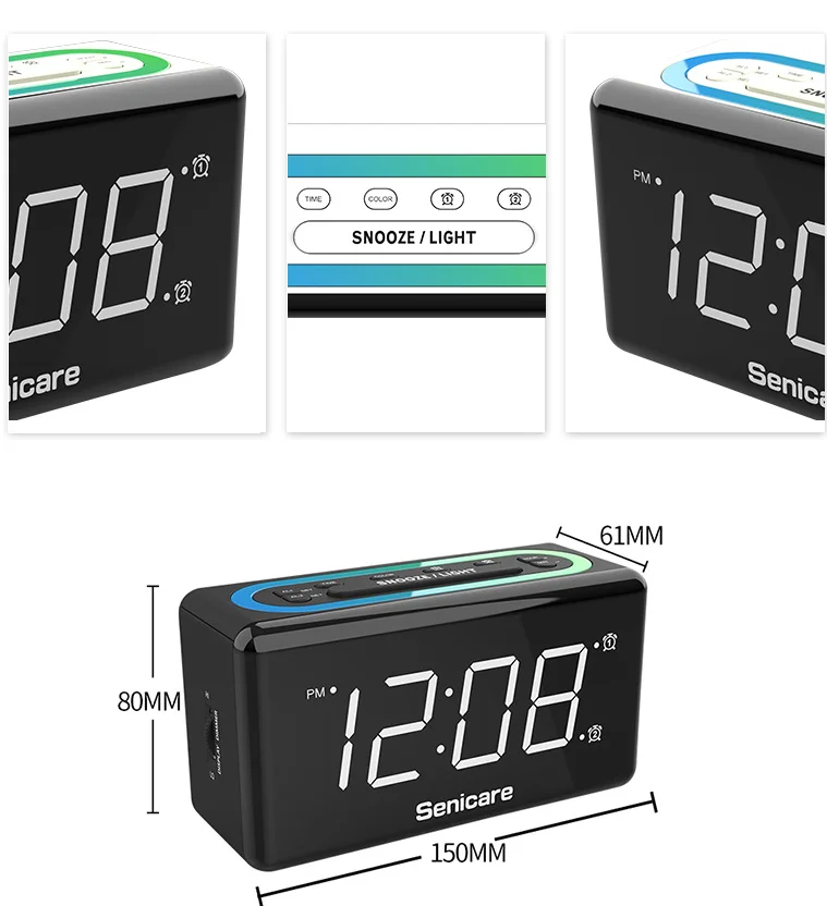 Electronic alarm clock USB charging LED light brightness adjustable alarm clock bedside small night light big screen over