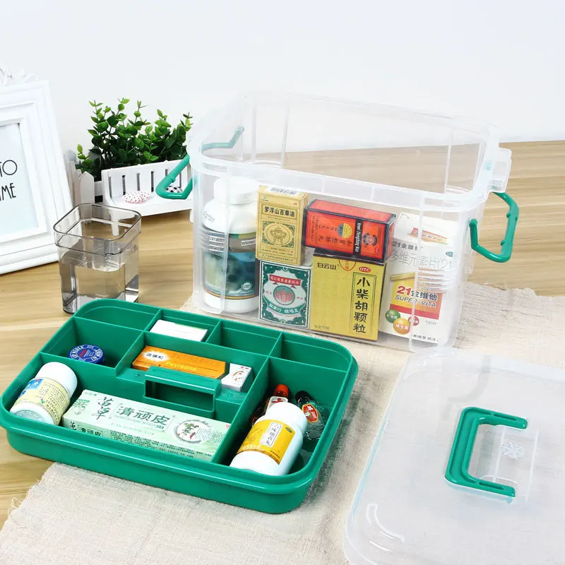 First Aid Box Multi-Layered Home Kit Healthy Medical Plastic Medicine Large Transparent Box
