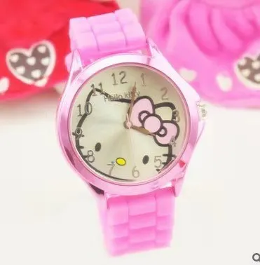 Розовый Hello kitty Cat модные повседневные часы для девочек детские милые часы с силиконовым ремешком милые детские кварцевые наручные часы - Цвет: Розовый