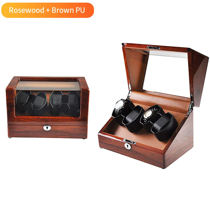 4W Rosewood w Brown Роскошные натуральные часы из цельного дерева, моталки, подгонянные на батарейках, деревянные автоматические часы, моталки, одиночные - Цвет: 4W Rosewood w Brown