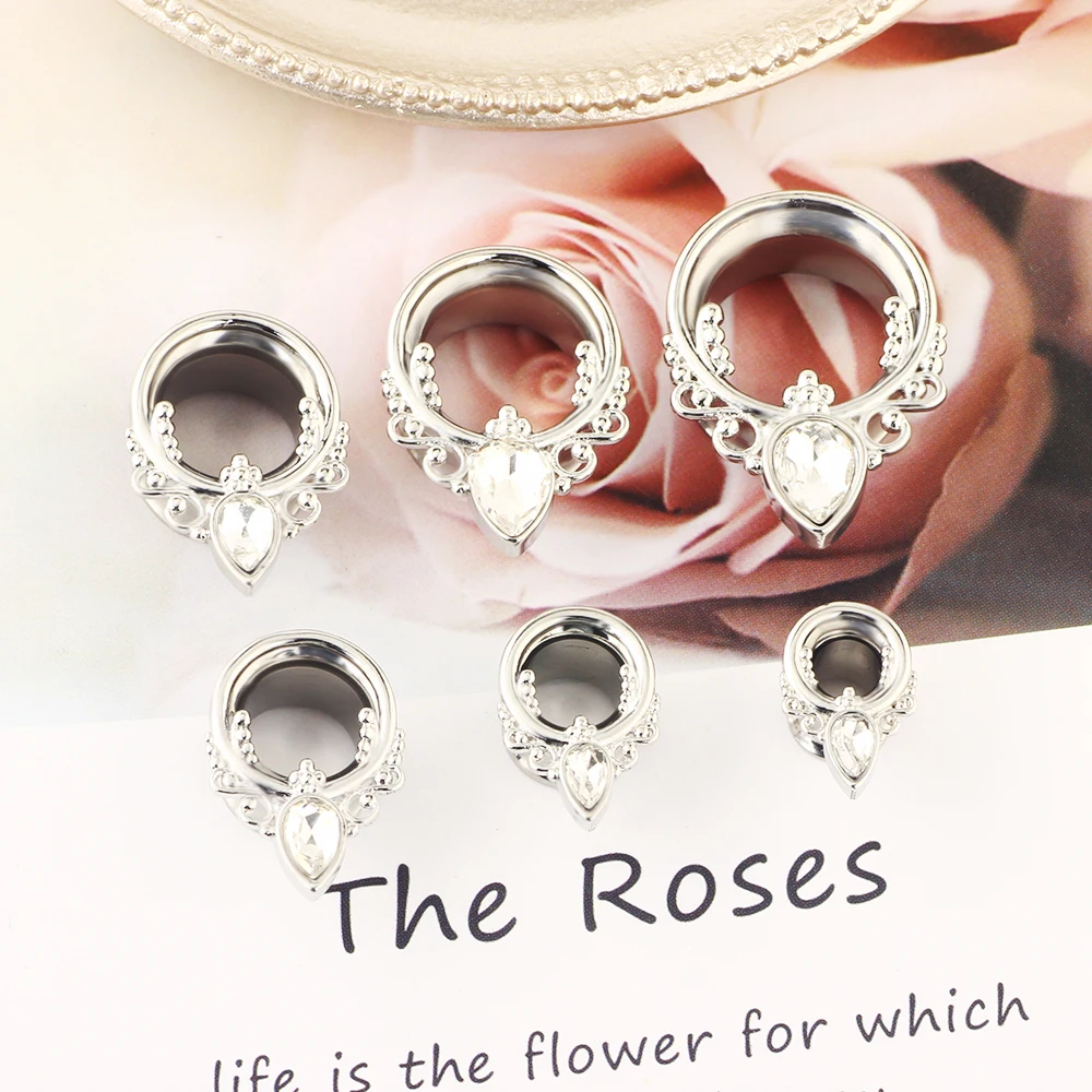 CZ crystal ear tunnels and plugs double flare ear piercing plugs gauges stretcher expander kit wholesales 6-16mm rose gold