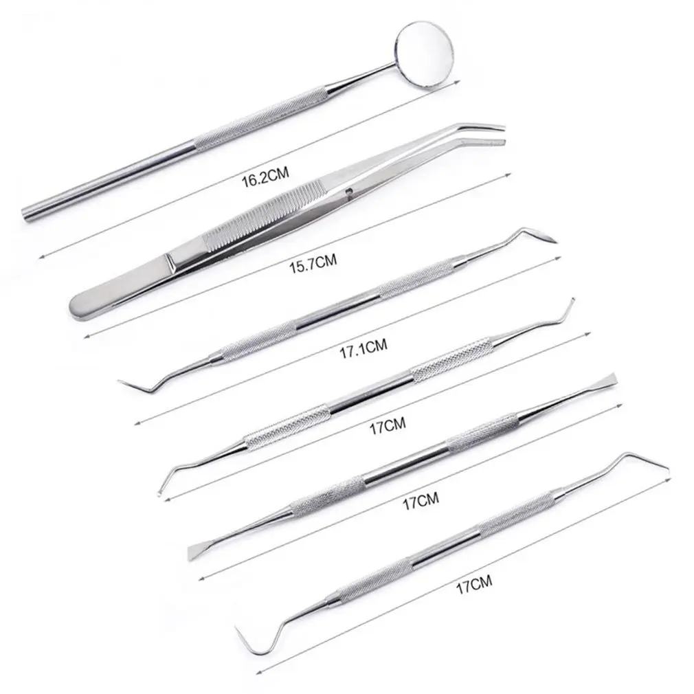 OUTAD 6pcs/Set Stainless Steel Hand Tool Set Dental Tool Teeth Clean Hygiene Explorer Probe Hook Pick Scaler Mirror Tweezers