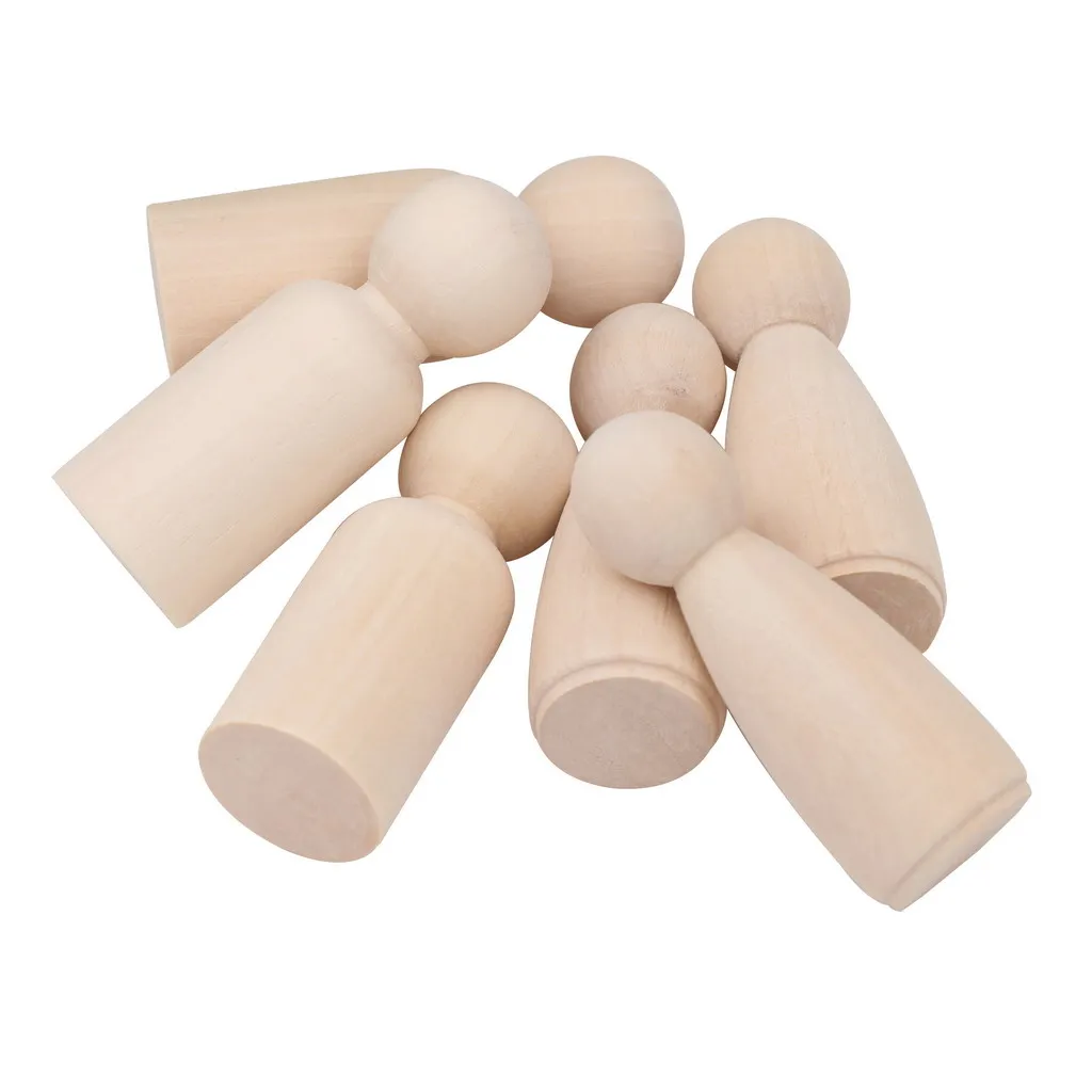 60 Pieces 35/43/55mm Unfinished Wooden Peg Doll Natural Wooden Man Shape DIY Craft Dolls Wedding Party Decoration, Cake Toppers