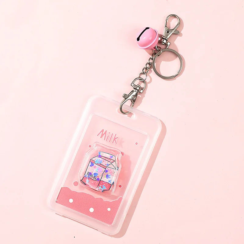New Cute Quicksand Loving Heart Credit Card ID Holder Bag Student Women Travel Bank Bus Business Card Cover Badge With Keychain - Цвет: 2