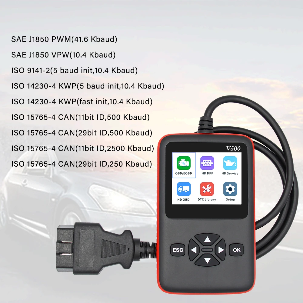 Диагностический прибор OBD2 V500 для грузовиков и автомобилей сканер 2 в 1 тяжелых