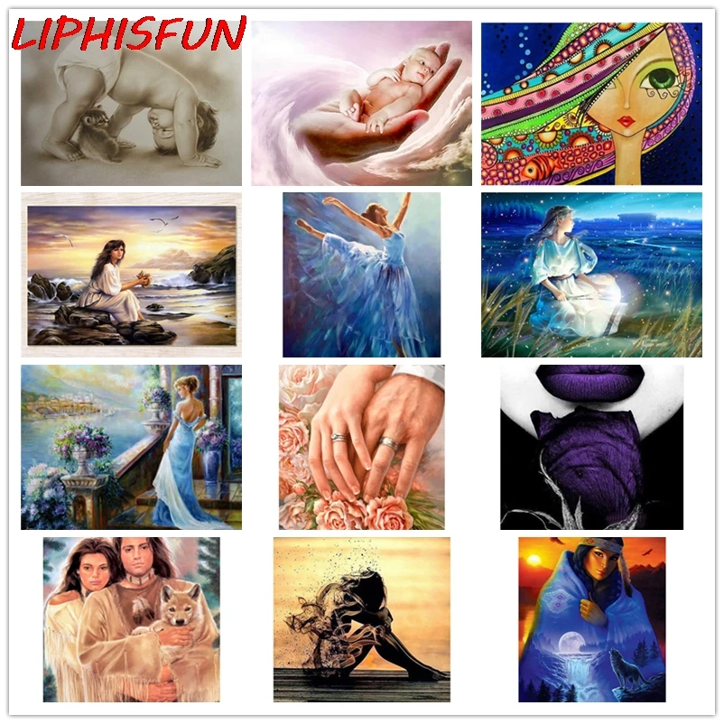 LIPHISFUN полная квадратная/круглая дрель Алмазная картина индийская девочка