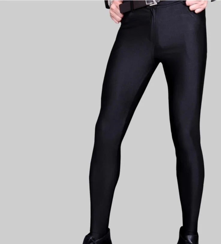 Men Sexy Pants with Socks Leggings Spandex Barber Trousers Slim Tight Stretchy High Elastic Nightclub