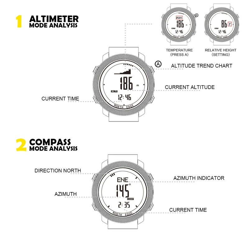 NORTH EDGE спортивные умные часы для бега, плавания, дайвинга, часы для мужчин, альтиметр, барометр, компас, умные часы, Relogio Inteligente