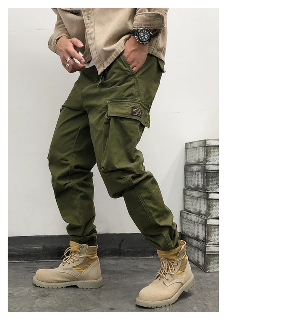 Military cargo pants with belt and side pockets