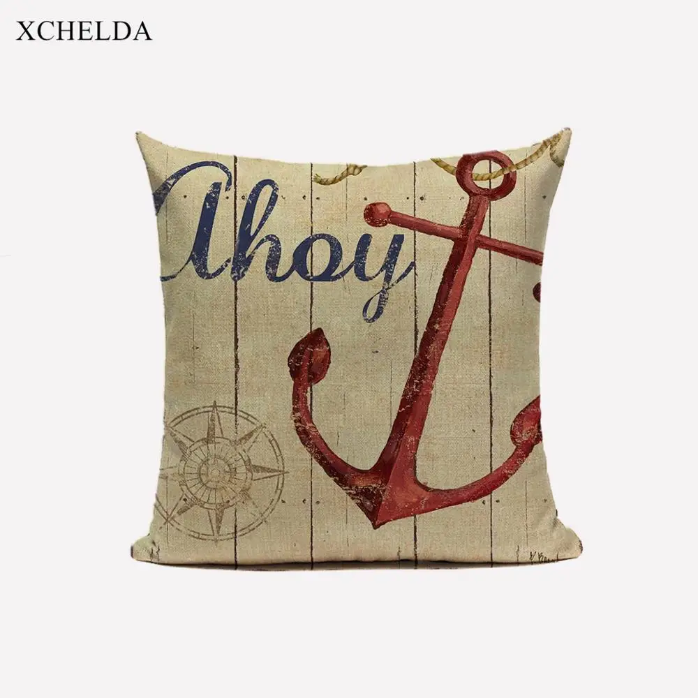 Cushion Cover Nautical Sailor Anchor Sea Style Theme Linen Throw Pillowcase Marine Decorative Pillow case for Home Sofa Car Seat