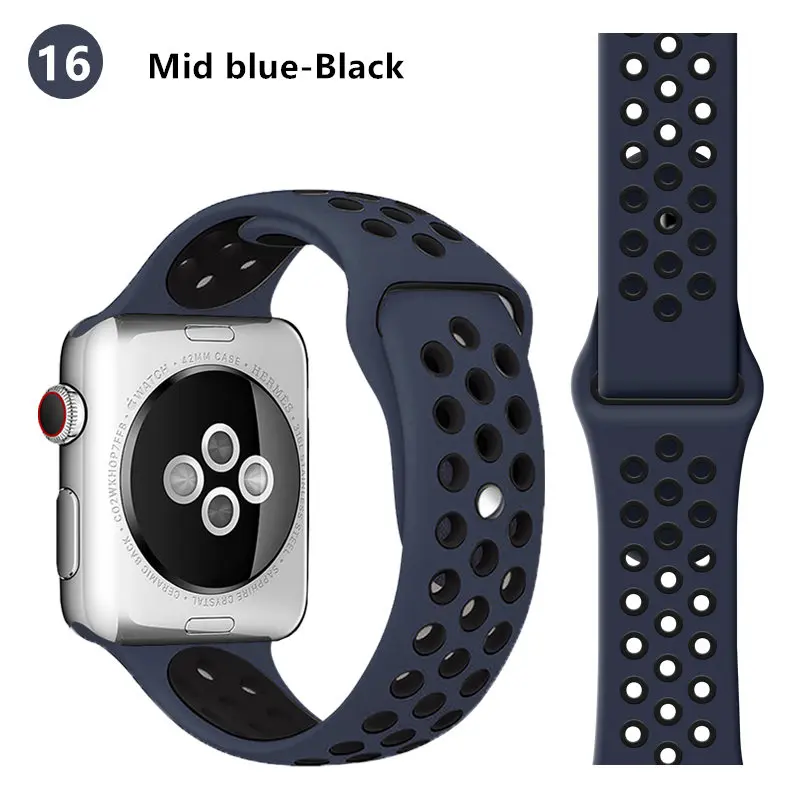 darkblue black 16 Ремешок для Apple Watch 4/5 ремешок 44 мм 40 мм iwatch ремешок 3 42 мм 38 мм pulseira correa спортивный силиконовый браслет ремень аксессуары для часов - Цвет ремешка: darkblue black 16