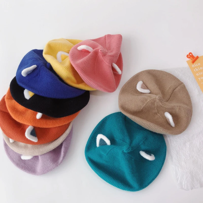 

Lovely Cat Ears Baby Berets Kids Boys Girls Soft Warm Knitted Hats Fashion Children Autumn Winter Caps 10 Colors