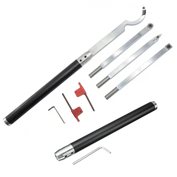 

New 1 Set Tipped Wood Turning Tools Set Swan Neck Hollowing Tools & 1 Pcs Lathe Tool Handle with Foam Grip