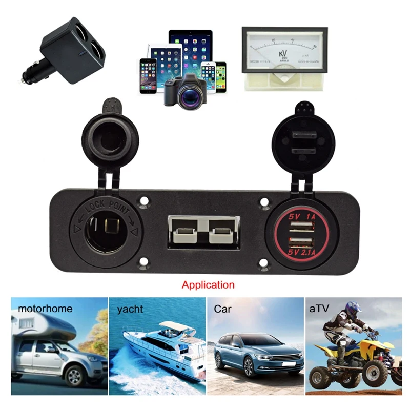 Flush Mount Anderson Plug Socket Double USB Charger Panel for Caravan