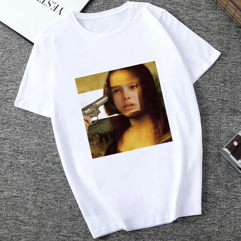 2471 Mona Lisa Spoof персональные футболки женские модные футболки Harajuku летние с коротким рукавом и круглым вырезом белые Топы Рубашки Camiseta Femina - Цвет: 2471