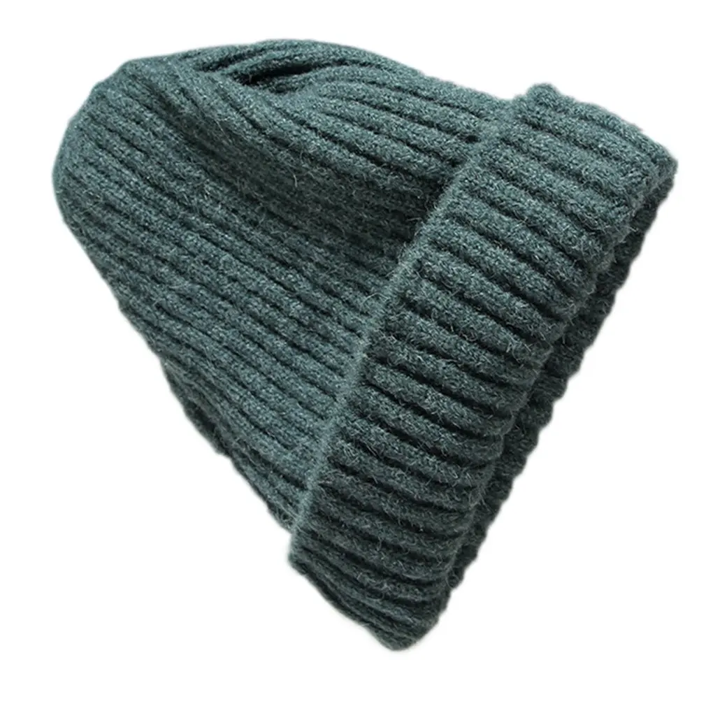 dark green Новинка, зимняя однотонная шерстяная вязаная шапка, женская модная повседневная шапка, теплая женская мягкая утолщенная шапка, зимняя Лыжная шапка s - Цвет: dark green