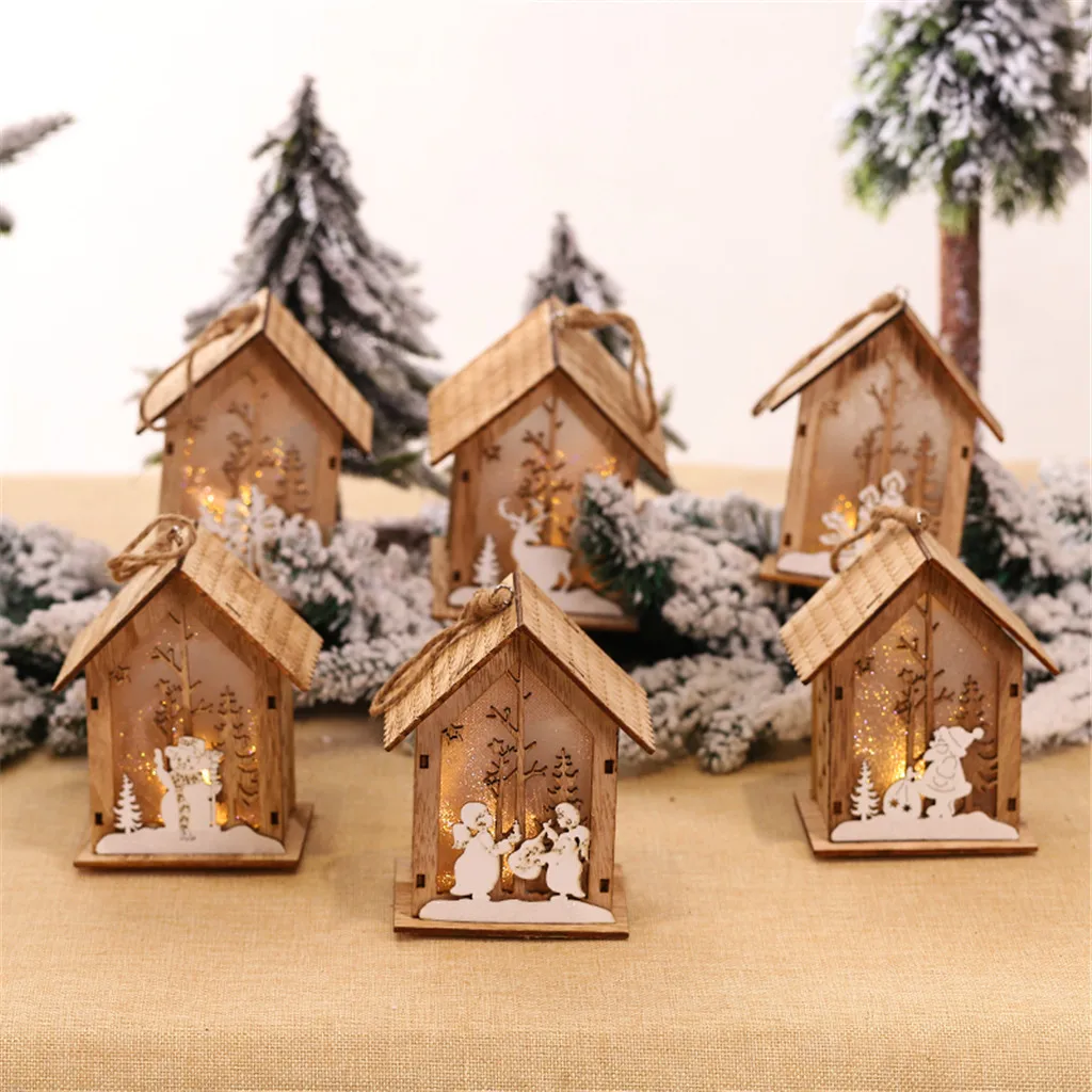 Рождественские деревянные украшения для салона новогодний Светодиодный свет маленький дом игрушки для рождественской елки светящийся цветной домик#15