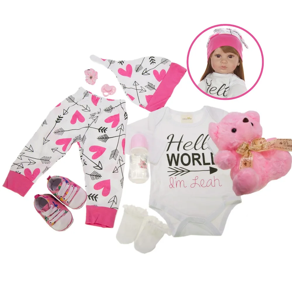 60 см силиконовые виниловые куклы reborn baby Dressup reborn для маленьких девочек, куклы, игрушки для детей, подарок с длинным коричневым париком, плюшевый медведь