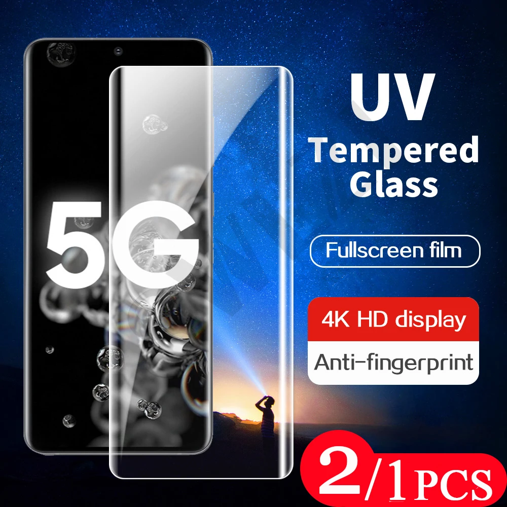 

2/1Pcs cover UV tempered glass for Samsung Galaxy S21 note 20 Ultra S20 S10 S9 S8 10 plus phone screen protector protective film