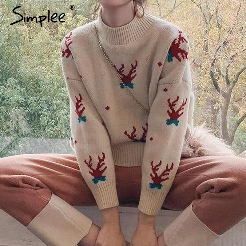 Simplee Повседневный вязаный женский свитер свободные с длинными рукавами