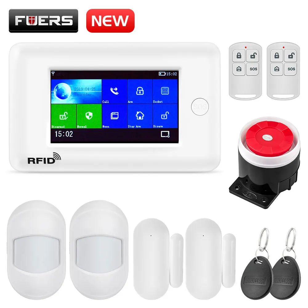 FUERS wifi GSM домашняя система охранной сигнализации Мини PIR детектор движения GPRS 4,3 дюймов TFT цветной экран приложение RFID контроль 10 языков - Цвет: KIT2