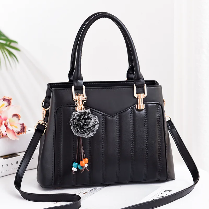 

[10 from the Grant] Elegant Mommy Bag Embossing Middle-aged Women Handbag Versatile Fuzzy Ball Pendant Shoulder Bag Bag