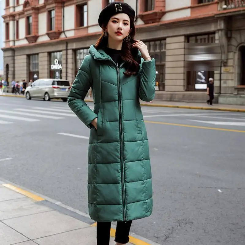 Green Большие размеры 4XL 5XL 6XL женские зимние куртки с капюшоном и стоячим воротником с хлопковой подкладкой Женское пальто зимняя женская длинная парка Теплая утепленная - Цвет: Green