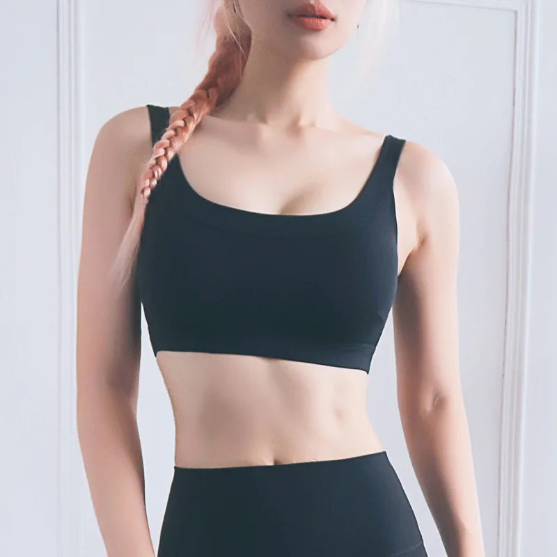 Gathered Workout Tops Female Active Wear Wide Shoulder Straps Fitness Sports Vest Beauty Back Shockproof Yoga Bra Underwear