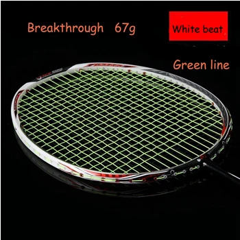 Breakthrough green 7U ракетка для бадминтона, Профессиональный ультра-светильник, многоцветная, 67 г, рама из углеродного волокна с веревочной сумкой, обхватка, штурмовая ракетка, 24-30LBS - Цвет: Breakthrough green