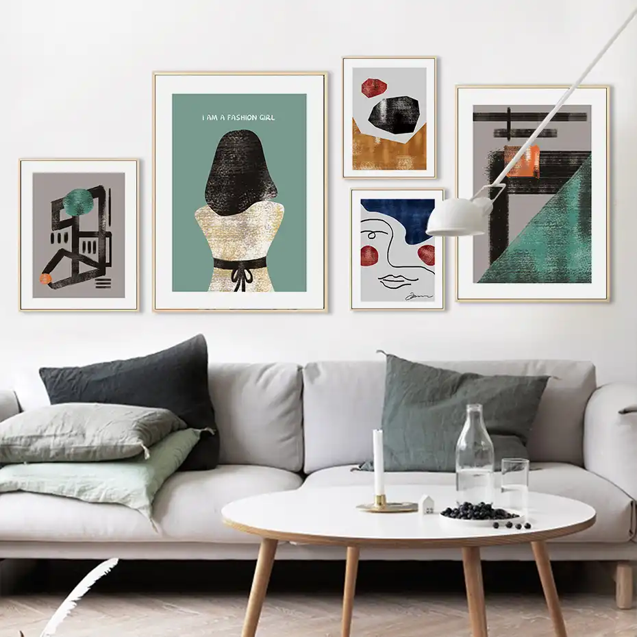 Abstracto Escandinavo Chica Pared Arte Lienzo Pintura Cuadros