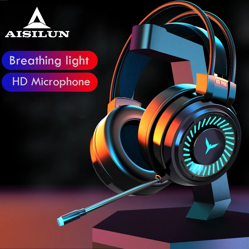 Gaming Headsets Gamer Headphones Surround Sound Stereo Wired Earphones USB Microphone Colourful Light PC Laptop Game Headset ps4