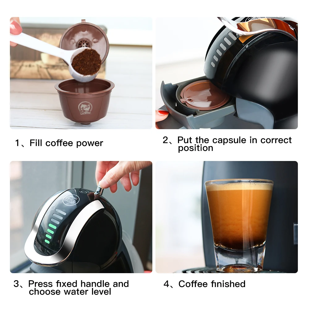 3 CAPSULE RICARICABILI RIUTILIZZABILI DOLCE GUSTO CAFFÈ + SPAZZOLA