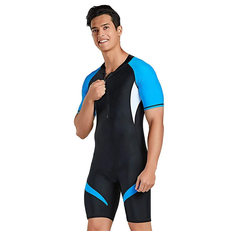 One-Piece Lycra Wetsuit Men Front Zip Short Scuba Rash Guard Swimsuit Jumpsuit Surfing Swimming Scuba Diving Skin