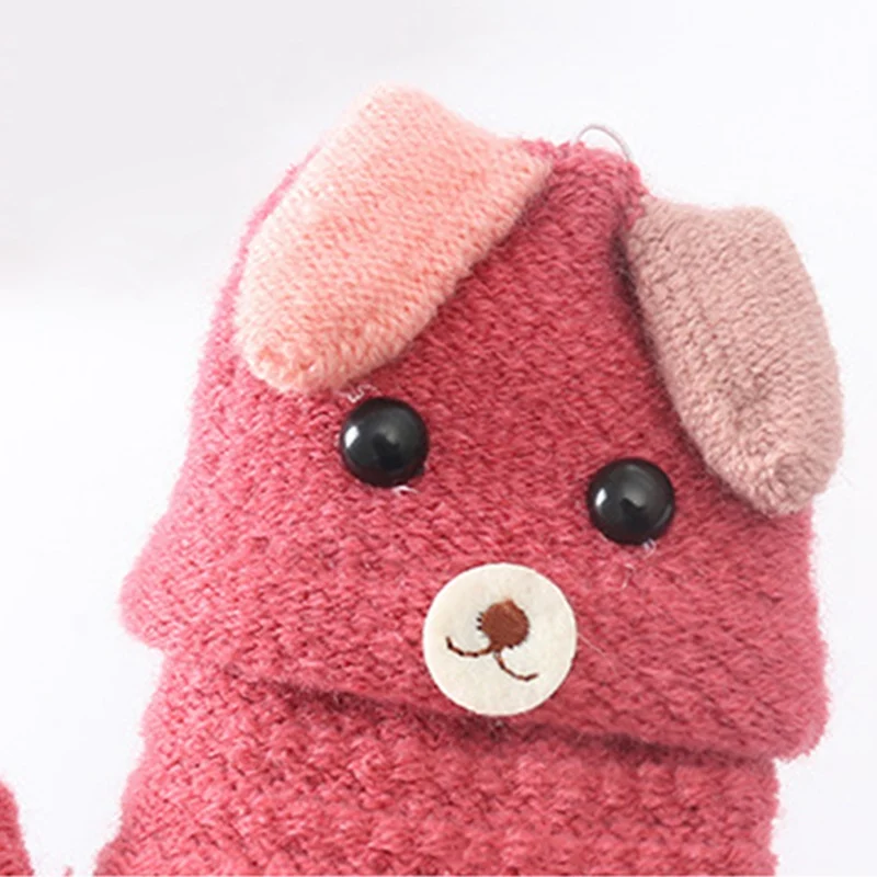 От 3 до 10 лет Детские вязаные перчатки с рисунком медведя из мультфильма зимние детские перчатки с открытыми пальцами теплые перчатки с откидной крышкой для мальчиков и девочек мягкие детские варежки