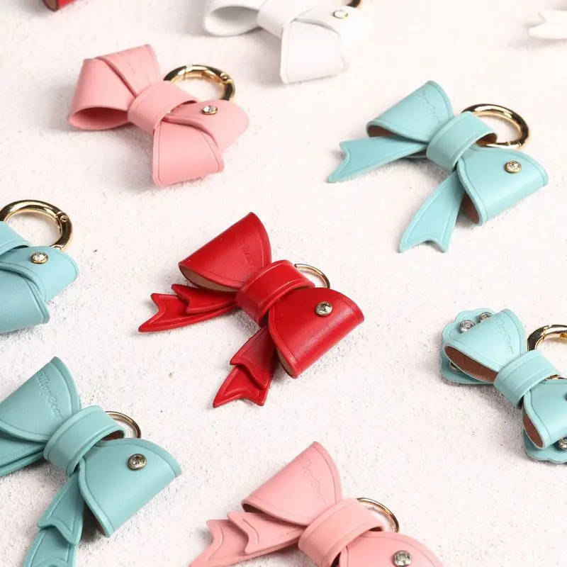 New Handmade Kawaii Bowknot Keyring Pendant Cute Leather Unisex Key Chains for Friend Luxury Design Bow Car Keychain Accessories