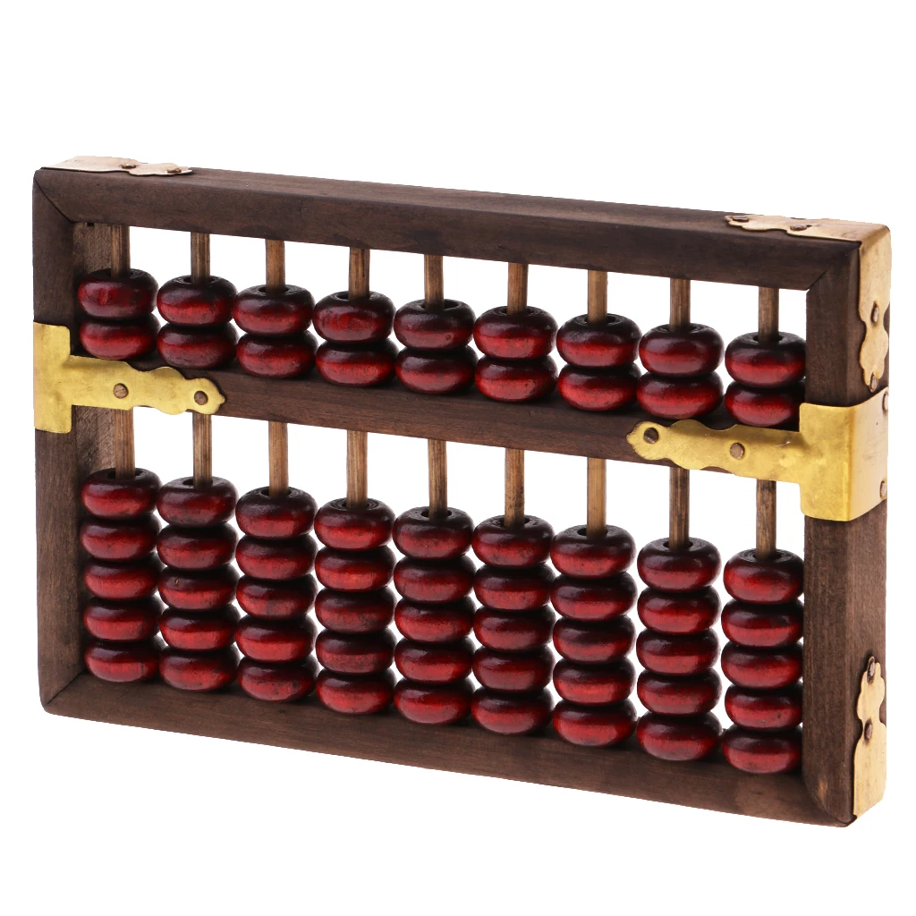 Vintage Chinese Wooden Abacus Arithmetic 9 Digits Calculating Tool Soroban