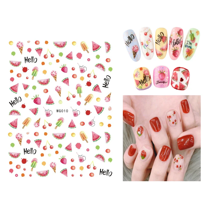 Cartoon Geometric Summer Ice Cream Fruit Nail Art Sticker Colore Pappagallo Nail Art Slider Decorazione Strumento Di Riparazione Accessori 10 Pezzi