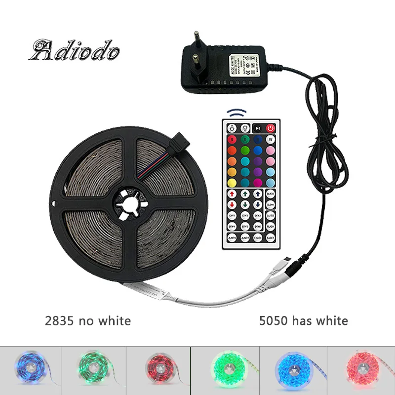 Светодиодный RGB SMD 5050 2835 гибкий светодиодный светильник-лента RGB светодиодный лента 5 м 10 м 15 м DC 12 В диодный ремешок+ пульт дистанционного управления+ адаптер