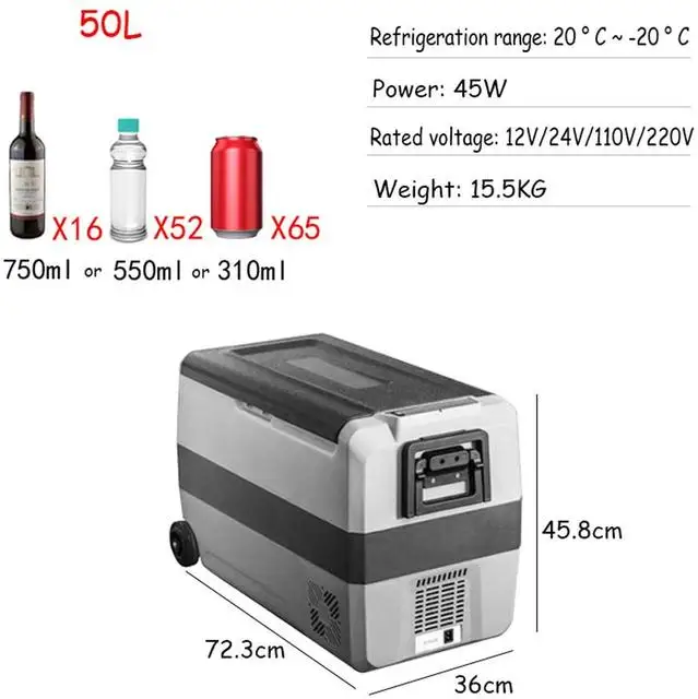 50L Portable Car Refrigerator and Home use Auto Compressor Fridge with Handle Mini Freezer Cooler for Outdoor DC 12V 24V AC 220V mini car refrigerator Car Fridges & Heaters