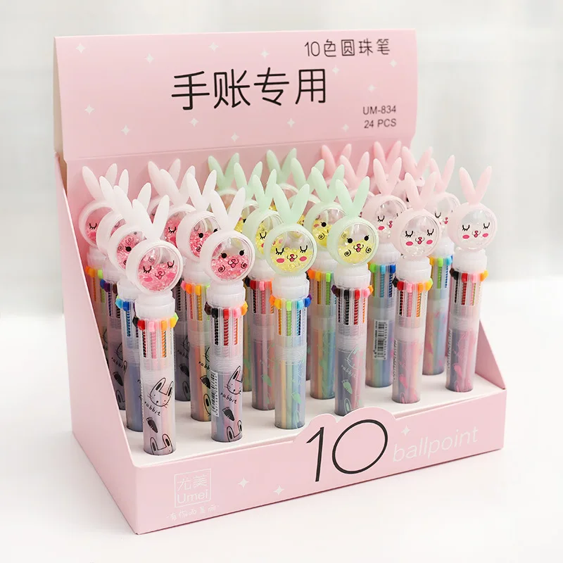 

10 Color Creative Cute Rabbit Ballpiont Pen Highlighter Underlining Stationery For Students Writing Drawing Scrawl Supplies