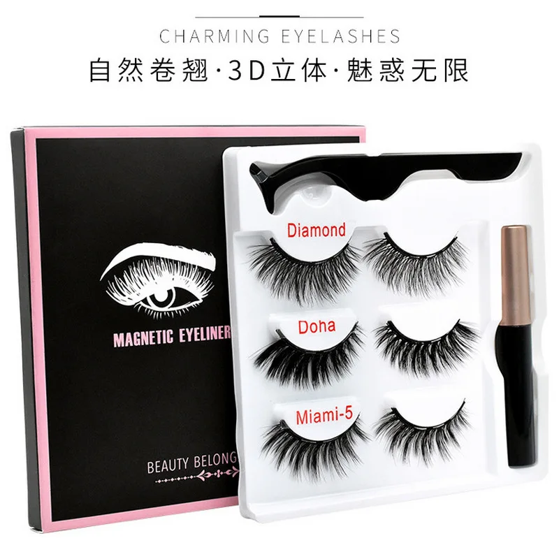 

Magnetic Eyelashes Faux Mink Magnet Lashes Extension Liquid Eyeliner&magnetic False Eyelashes & Tweezer Set Faux Cils