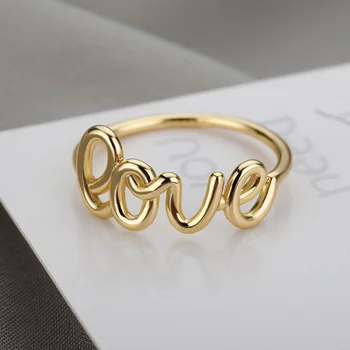 Anello romantico con lettera d'amore per donna Anelli da dito creativi geometrici Fidanzati Coppia di nozze Regalo di gioielli in acciaio inossidabile 1
