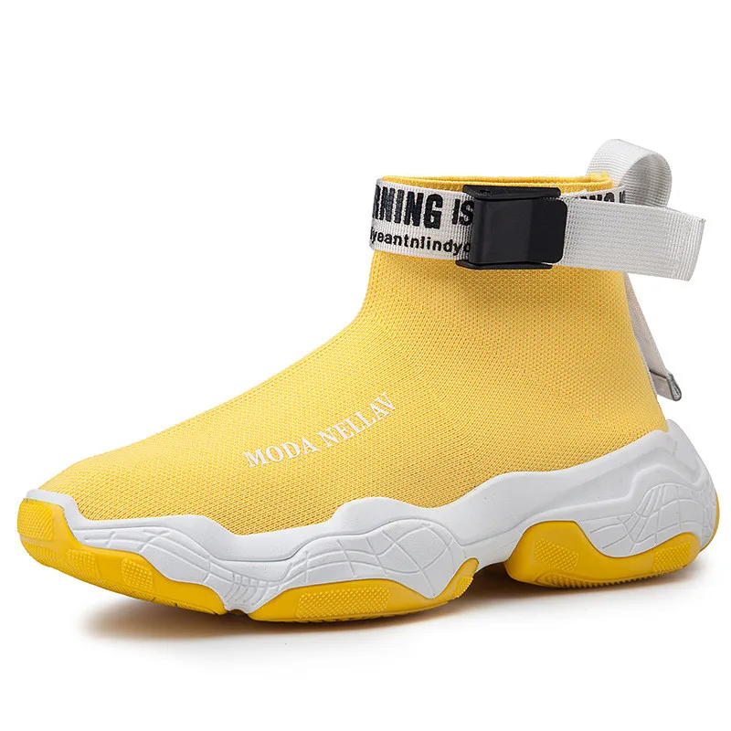 YHKLERZU новые высокие кроссовки на платформе Мужские Блестящие тянущийся носок обувь мужские унисекс папа толстый черный белый кроссовки на толстой подошве - Цвет: Yellow White