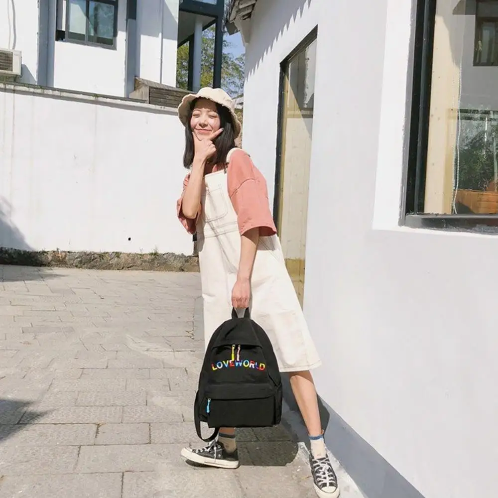 

Female LOVEWORLD Travel Backpacks School Bag New Solid Embroidery Letter for Women Backpacks