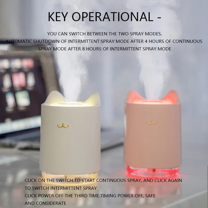 USB Cat Air Humidifier Aroma Essential Oil Diffuser Nano Air Freshener For Home Car Mist Maker LED Light Portable Humidifier
