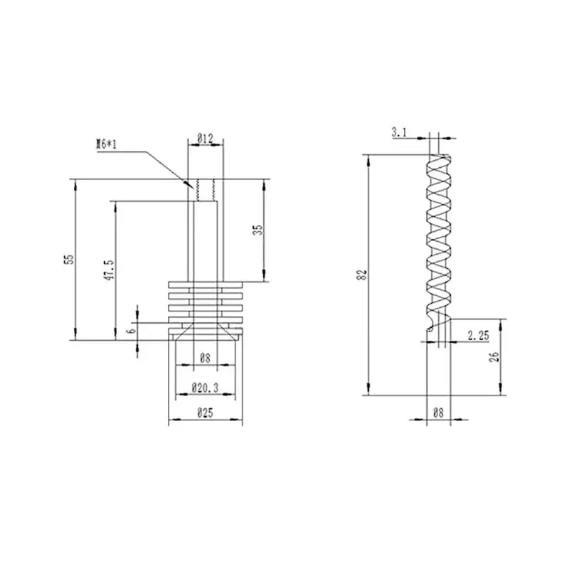 Ceramic Mud Powder Extruder Micro Screw 8MM X 82MM Throat Feed Rod Feed Rod