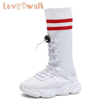 

Spring Autumn Sock Boots Kids Girls Knee High Boots Fashion Stripe Girls Shoes Breathable Rubber Boots Kids Little Children Shoe