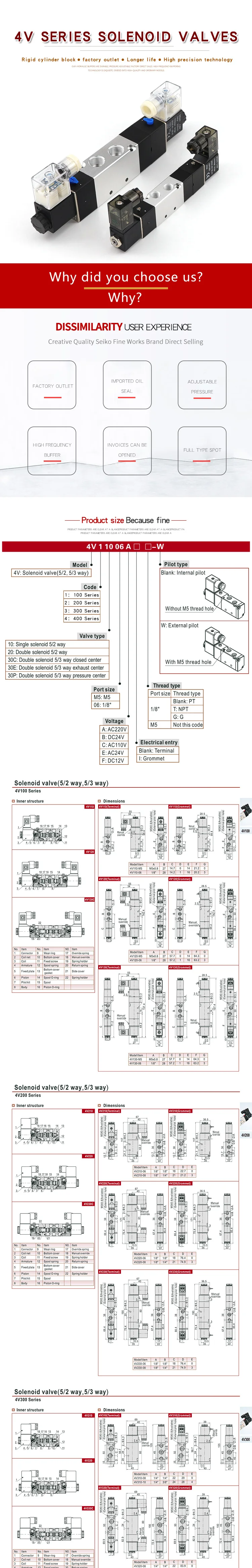 4v130e-a b06 dc24v ac220v dc12v, válvula pneumática de vedação média