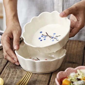 

450ML Japanese Handpaiting Plum Ceramic Bowl Underglazed Floral Porcelain Salad Bowl Cake Dessert Bowls Ceramics Tableware