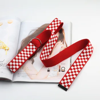 

2020 Casual D Ring Waist Belts Canvas Cummerbunds Belts Black White Plaid Cummerbunds Block Double Buckle Waistband Belt 135cm